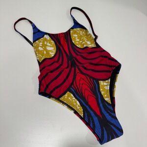 B FYNE Swimsuit One Piece High Cut‎ Leg Colorful Print Size Small